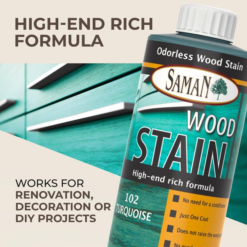 SamaN Interior Water Based Wood Stain - Natural Stain for Furniture, Moldings, Wood Paneling, Cabinets (Turquoise TEW-102-12, 12 oz) - Image 2